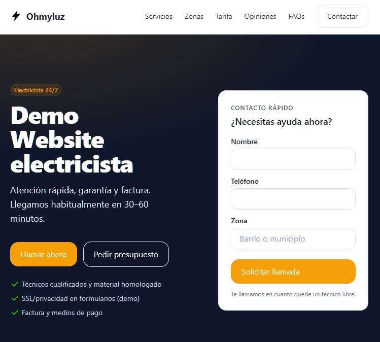 Preview de OhMyLuz — Electricista 24/7